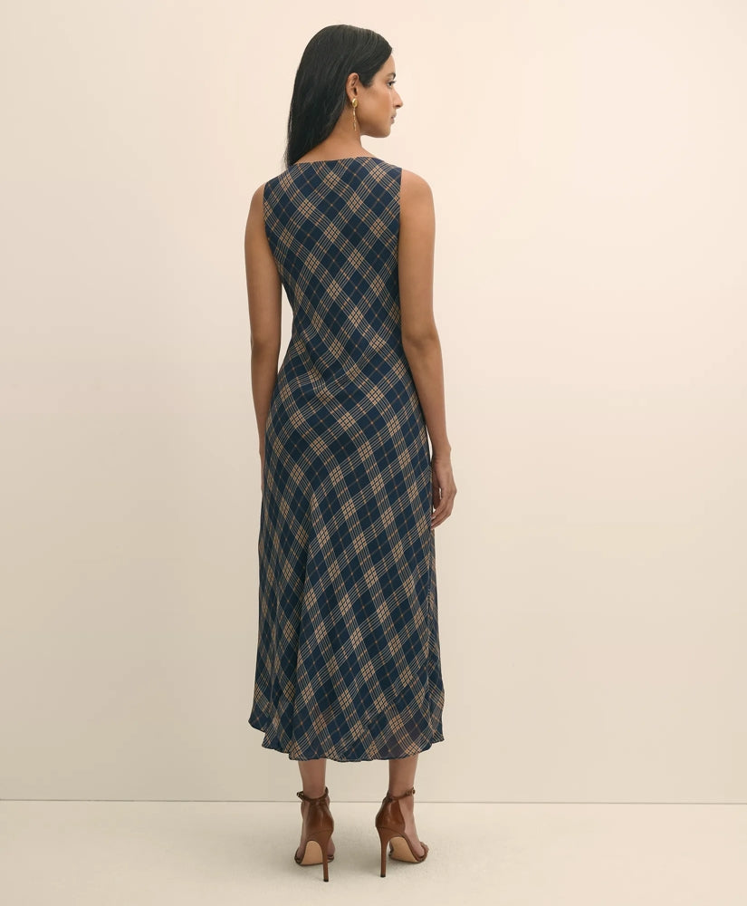 Crinkle Chiffon Plaid Maxi Dress