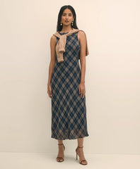 Crinkle Chiffon Plaid Maxi Dress