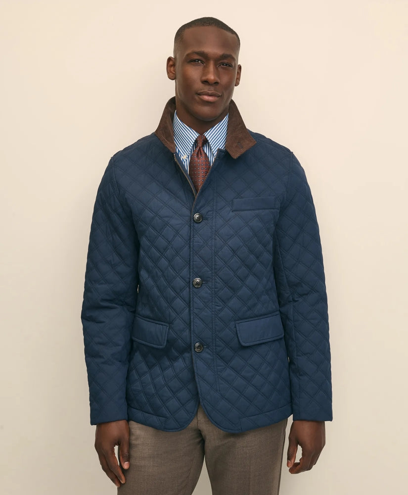 Diamond-Quilted Blazer in Cotton Blend