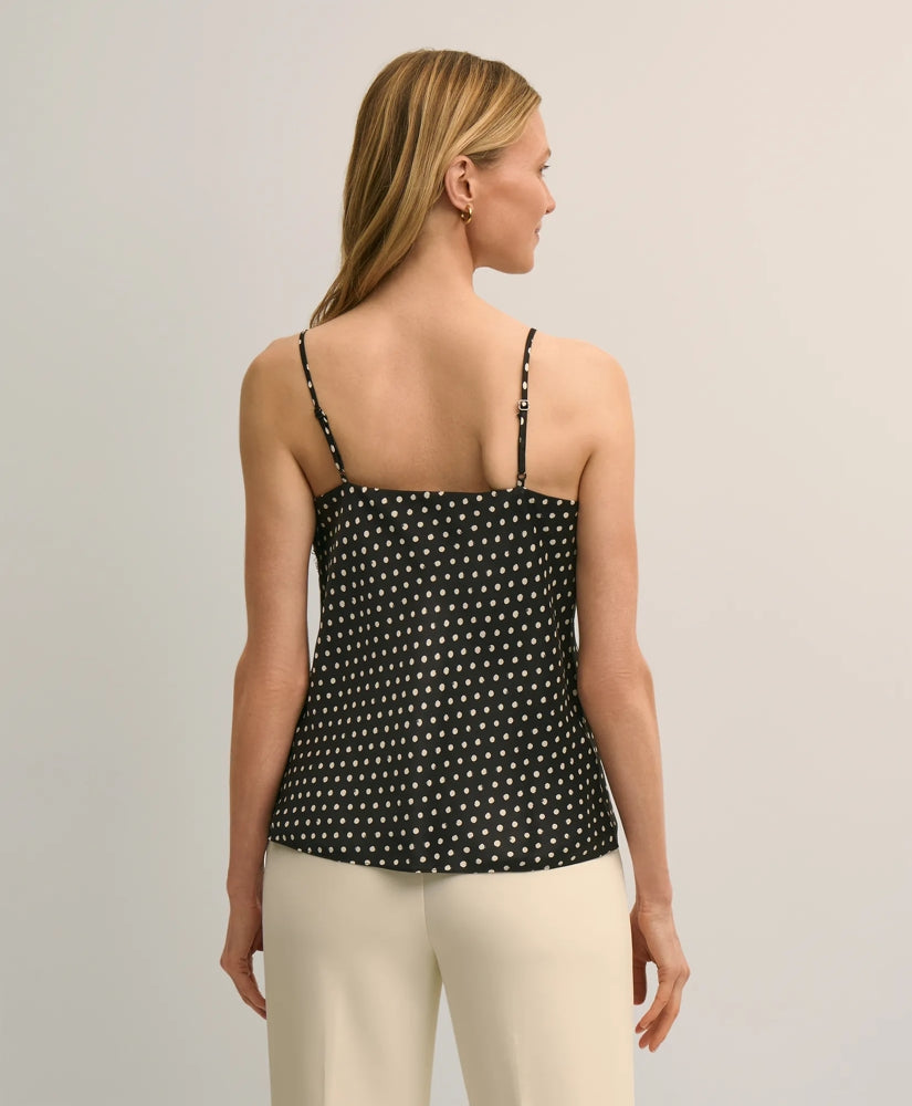 Dot-Print Lace-Trim Cami in Silk Charmeuse