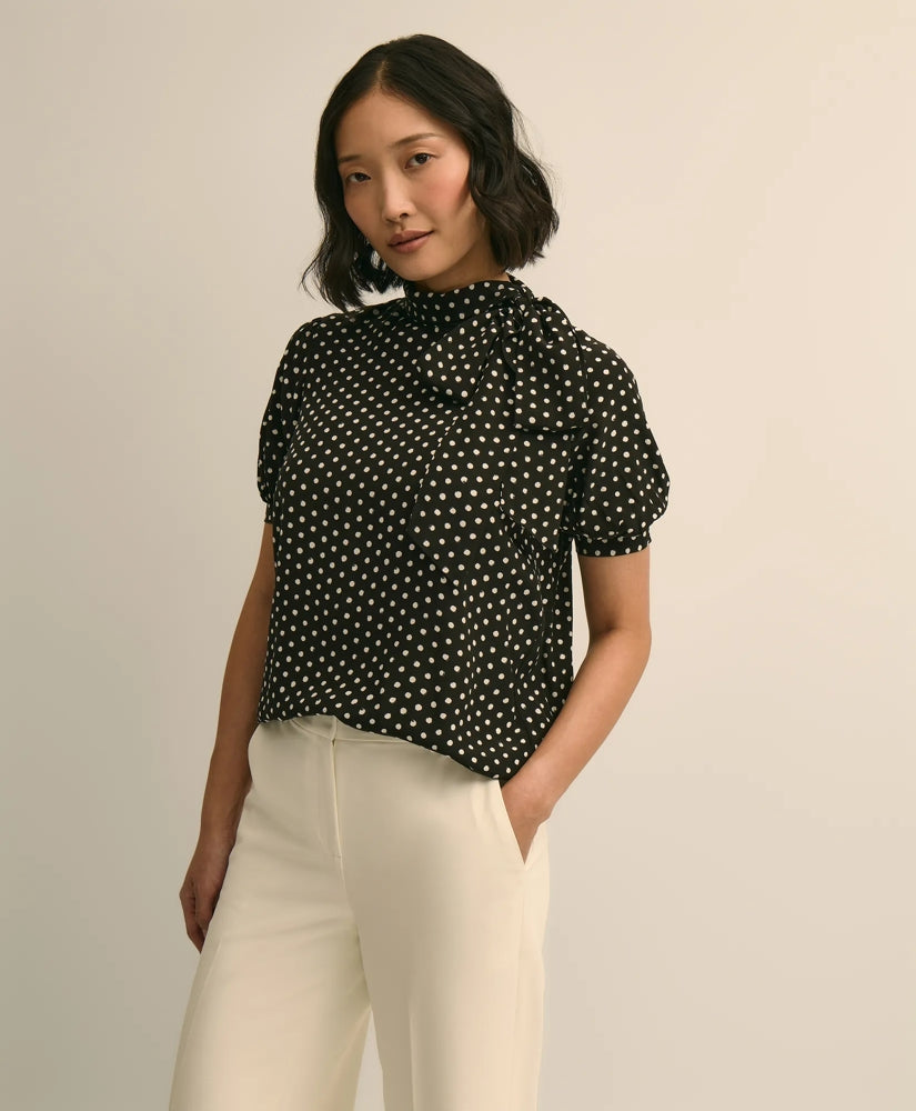 Dot-Print Tie-Neck Blouse