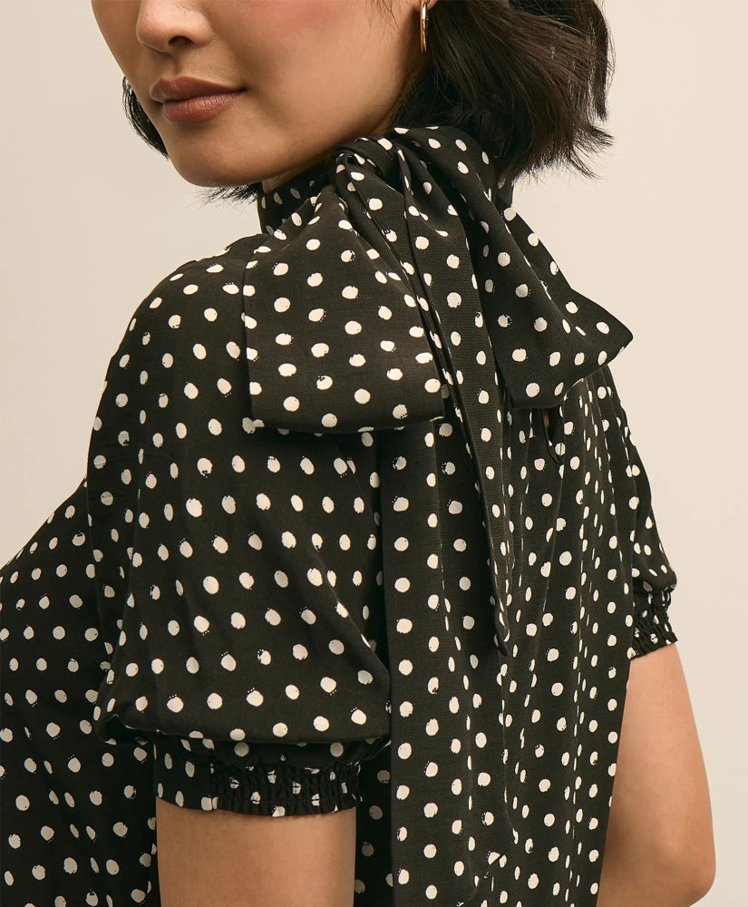Dot-Print Tie-Neck Blouse