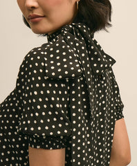 Dot-Print Tie-Neck Blouse