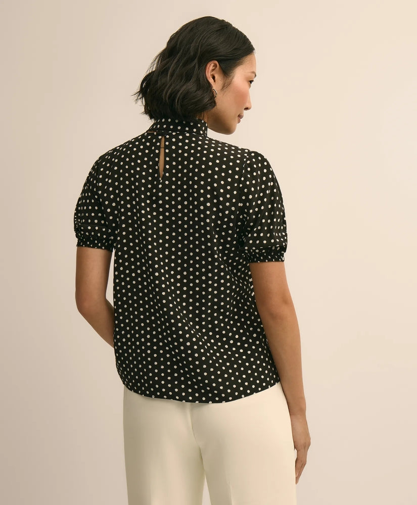 Dot-Print Tie-Neck Blouse