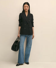 Double-Breasted Peak Lapel Jacket in Fine Twill Stretch Crepe