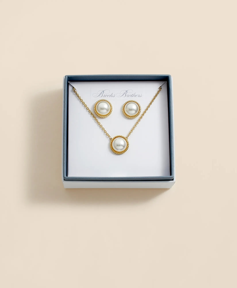 Faux Pearl Cabochon Rope-Bezel Set