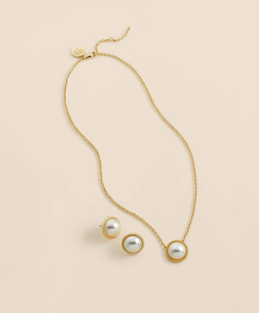 Faux Pearl Cabochon Rope-Bezel Set