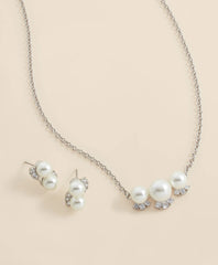 Faux Pearl Cubic-Zirconia Cluster Necklace and Earrings Set