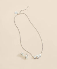 Faux Pearl Cubic-Zirconia Cluster Necklace and Earrings Set