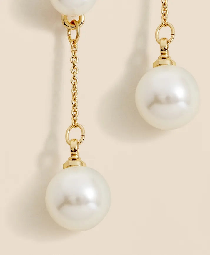 Faux-Pearl-Drop Fine-Chain Earrings