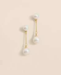 Faux-Pearl-Drop Fine-Chain Earrings