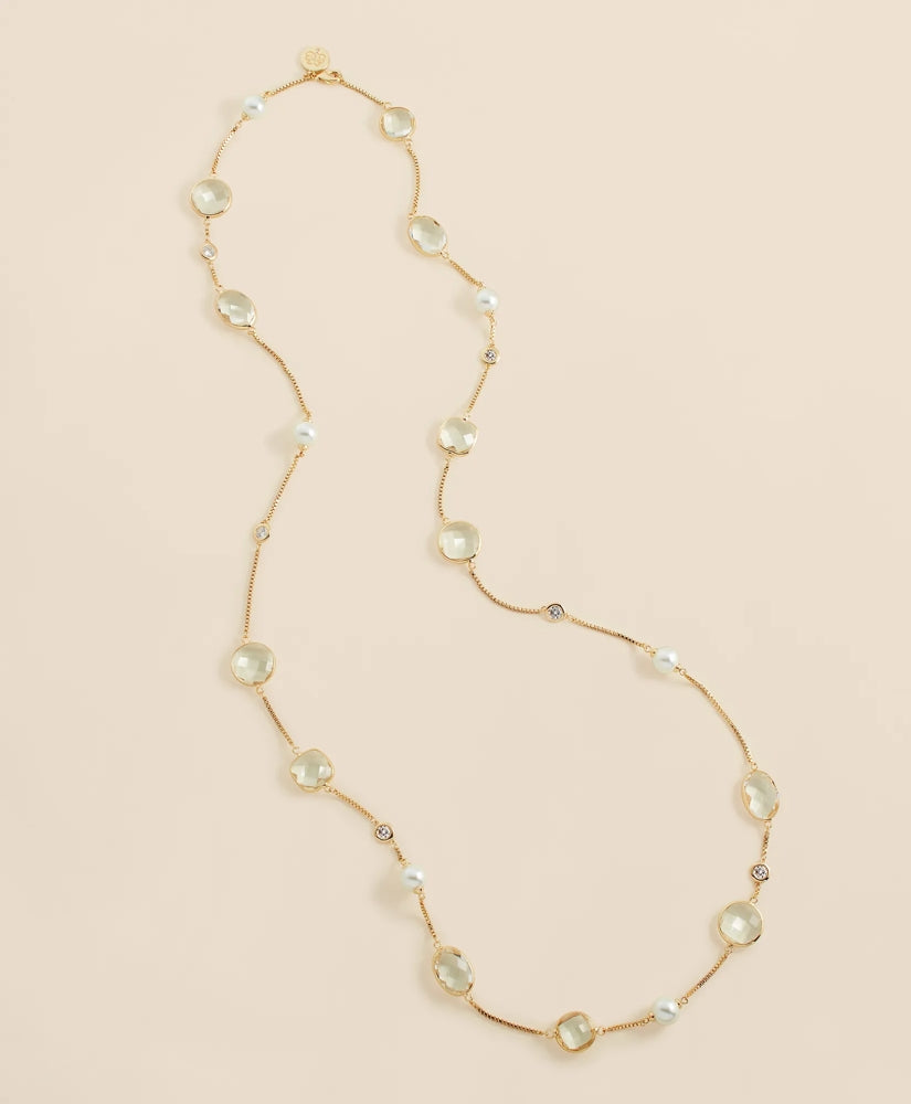 Faux Pearl, Faceted Glass and Cubic Zirconia Long Necklace