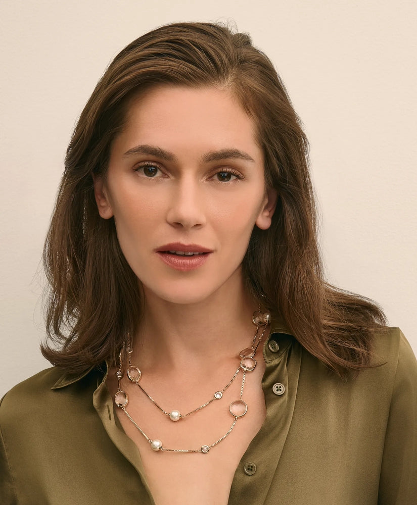 Faux Pearl, Faceted Glass and Cubic Zirconia Long Necklace