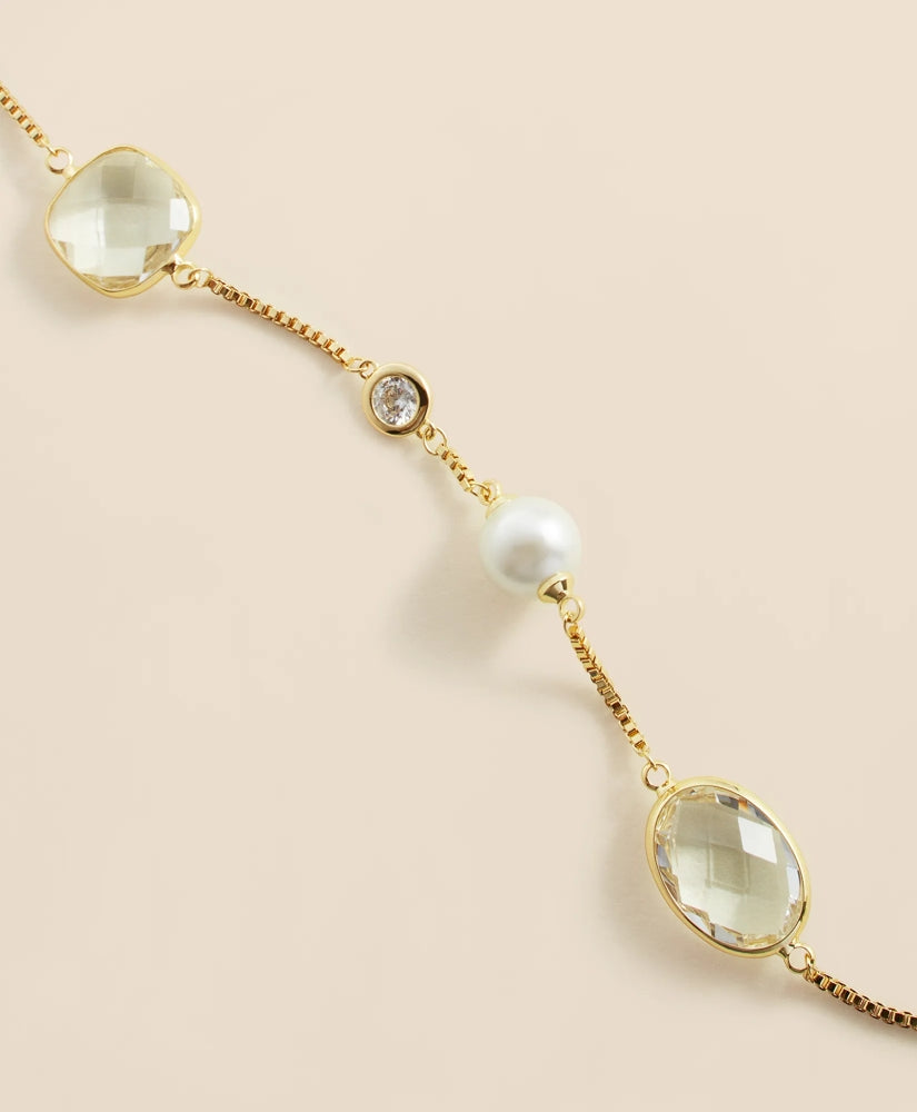 Faux Pearl, Faceted Glass and Cubic Zirconia Long Necklace
