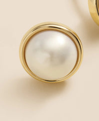 Faux-Pearl Gold-Plated Smooth Bezel Stud Earrings