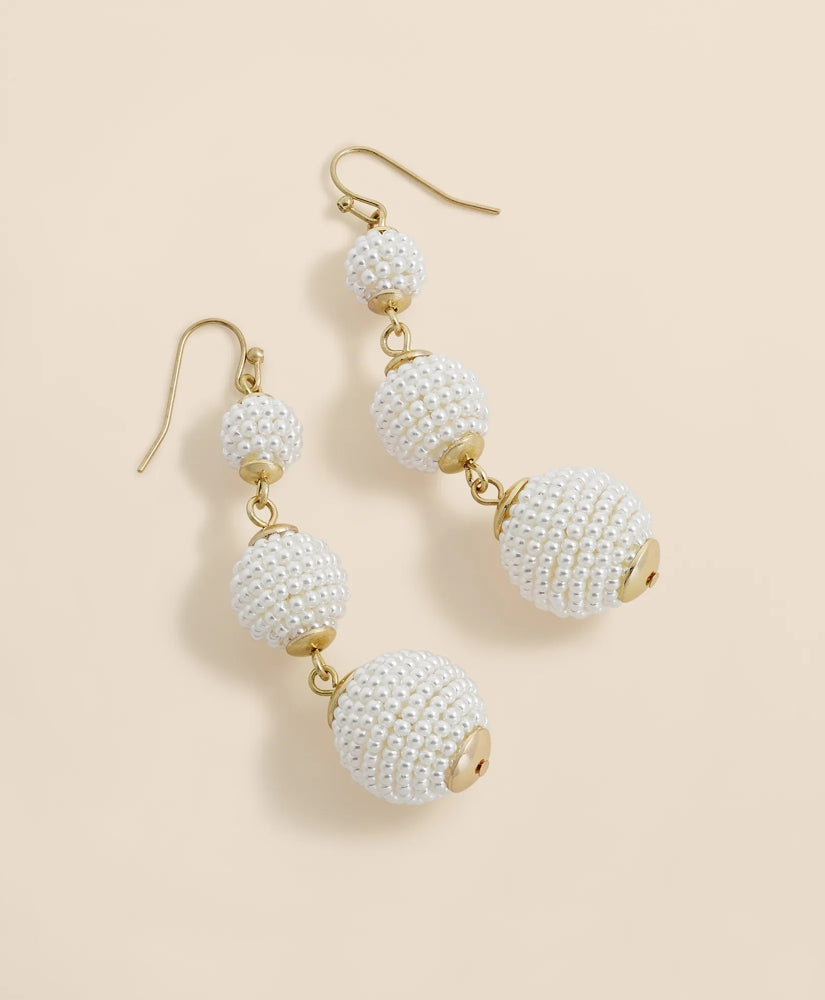 Faux-Pearl Sphere Linear Earrings