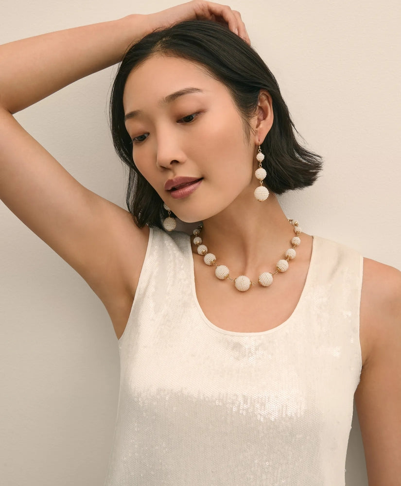Faux-Pearl Sphere Linear Earrings