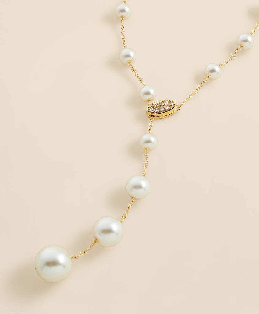 Faux Pearl & Gold-Toned Y-Neck Necklace