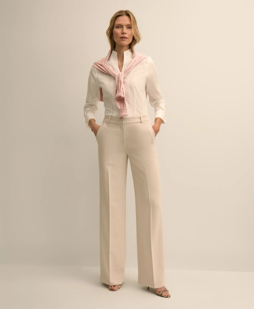 Fitted Funnel Neck Shirt in Non-Iron Royal Oxford Cotton
