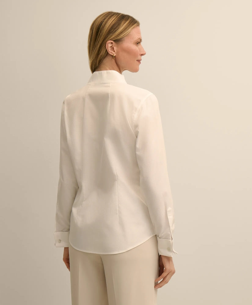 Fitted Funnel Neck Shirt in Non-Iron Royal Oxford Cotton