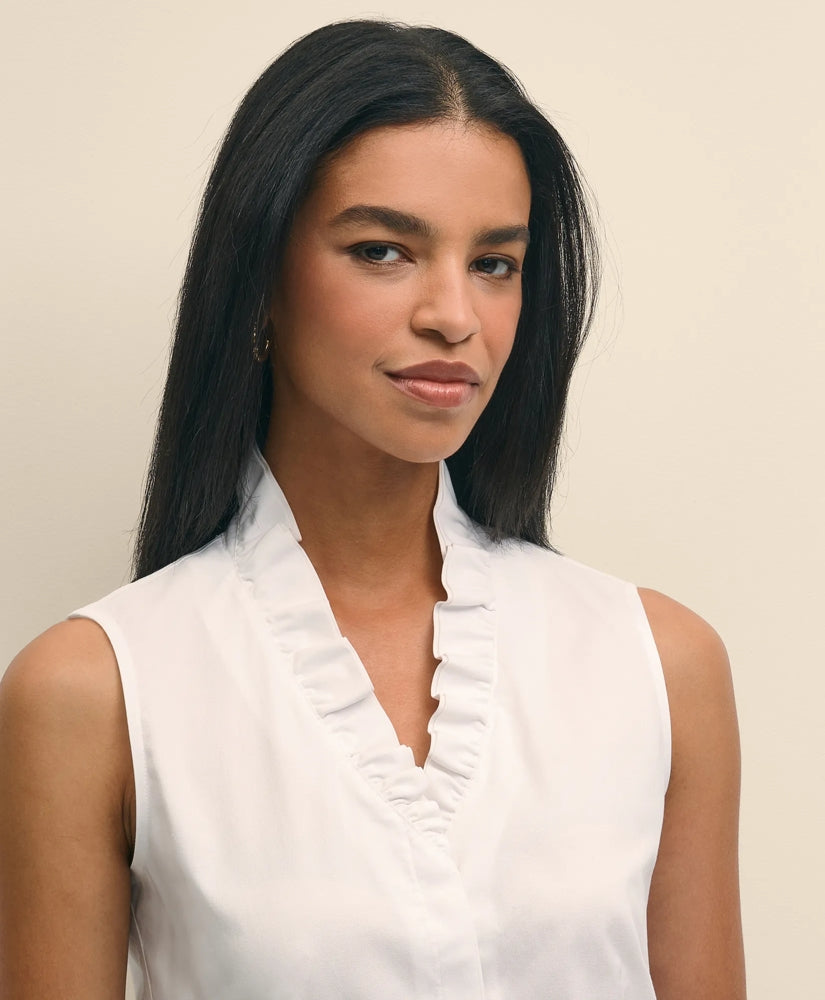 Fitted Non-Iron Stretch Supima® Cotton Ruffle Shirt