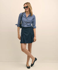 Fitted Supima® Cotton Striped Dress Shirt with Faux Pearl Button Detail