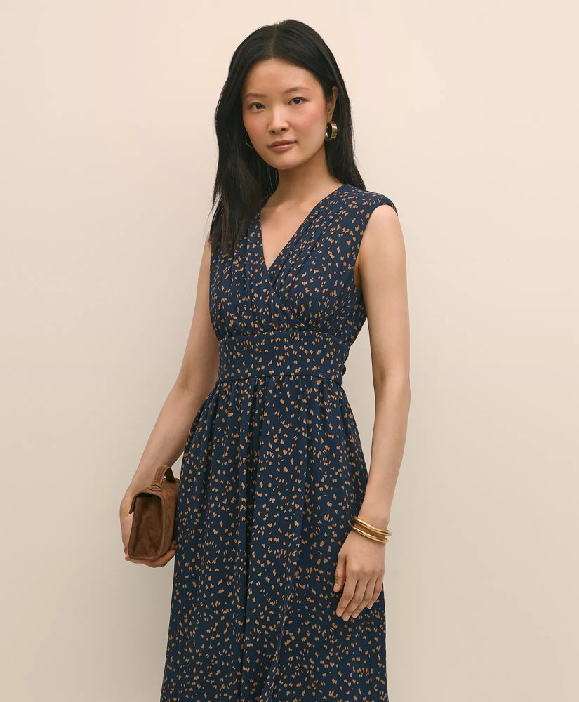 Georgette Crepe Abstract Print Faux-Wrap Dress