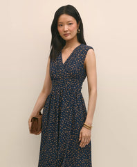 Georgette Crepe Abstract Print Faux-Wrap Dress