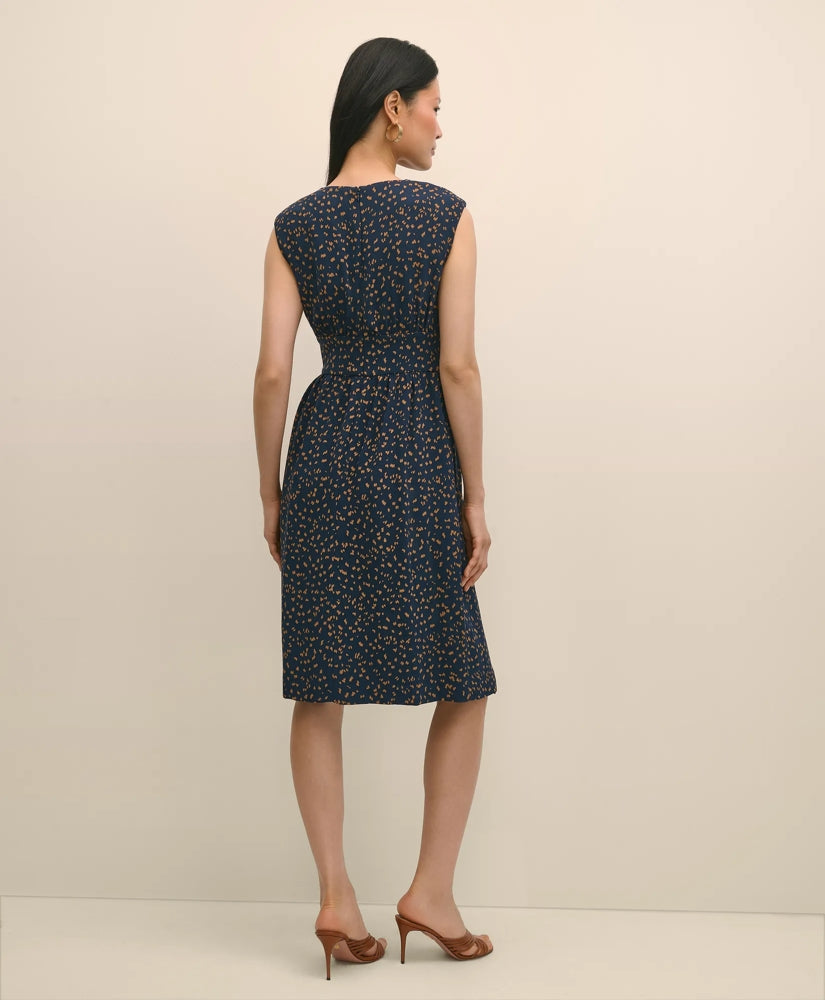 Georgette Crepe Abstract Print Faux-Wrap Dress