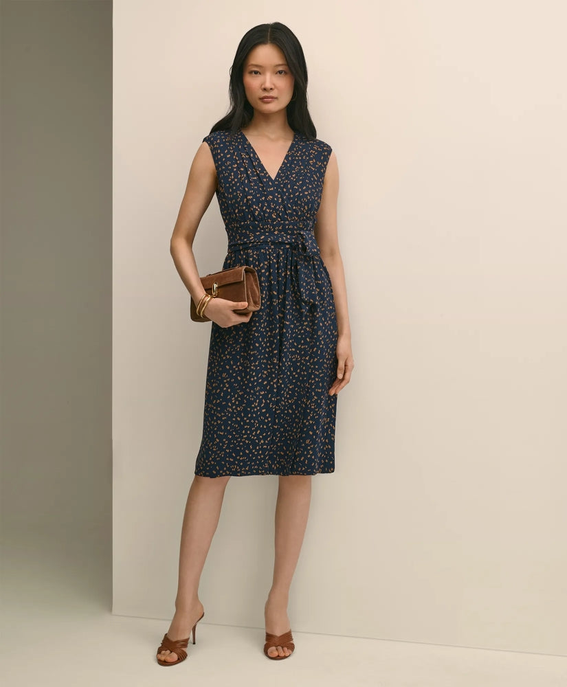Georgette Crepe Abstract Print Faux-Wrap Dress