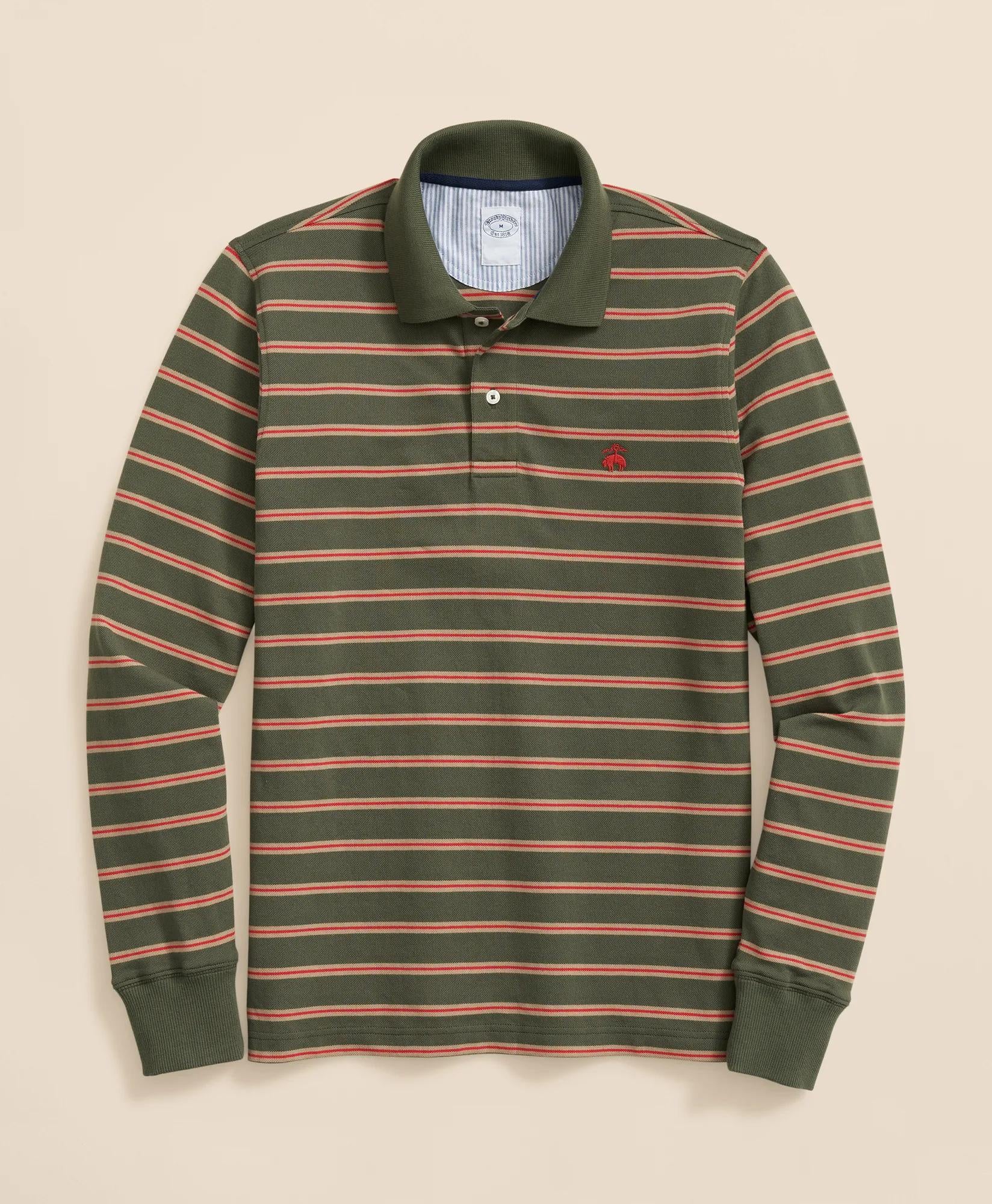 Golden Fleece® Stretch Supima® Long-Sleeve Striped Polo Shirt