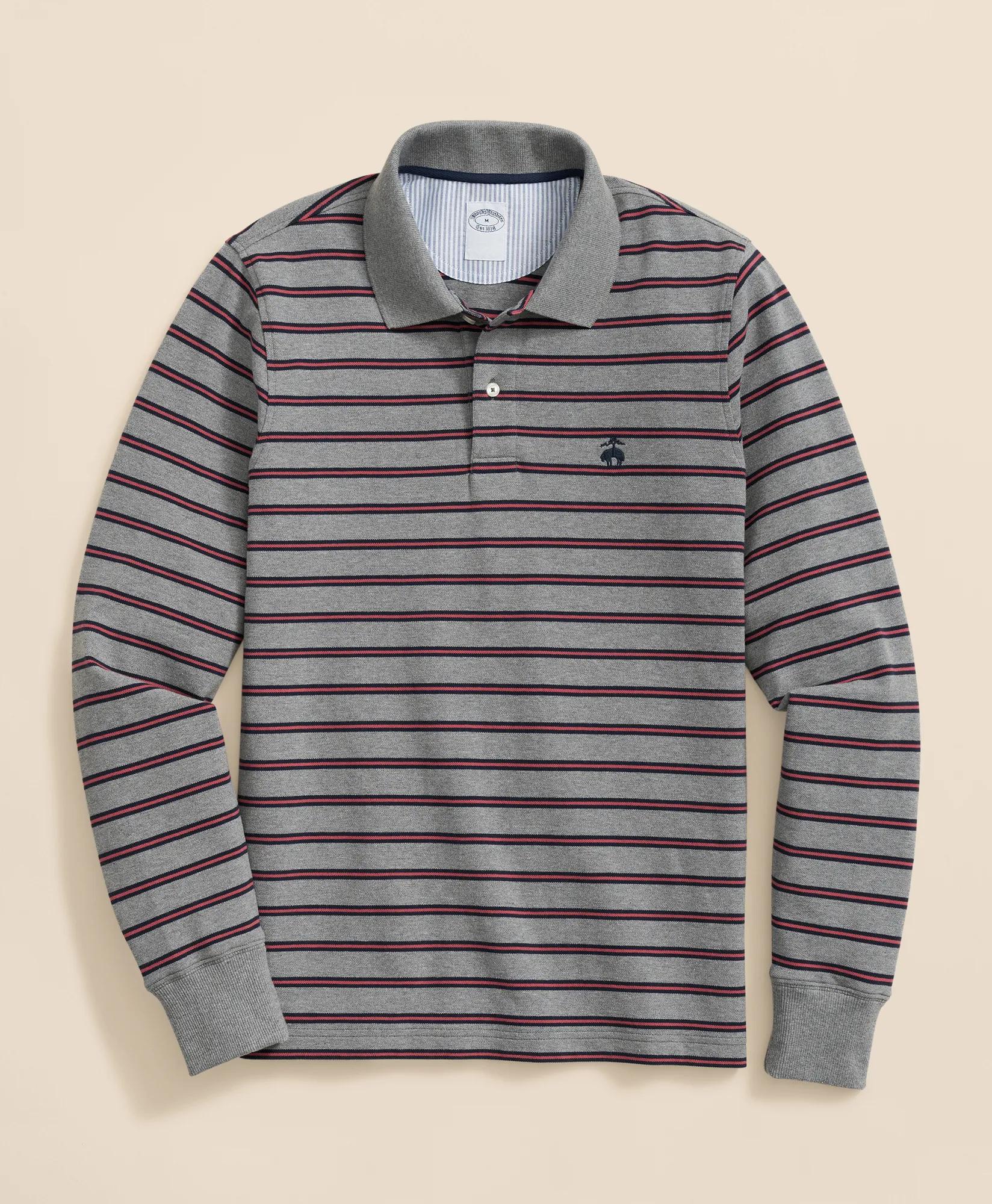Golden Fleece® Stretch Supima® Long-Sleeve Striped Polo Shirt