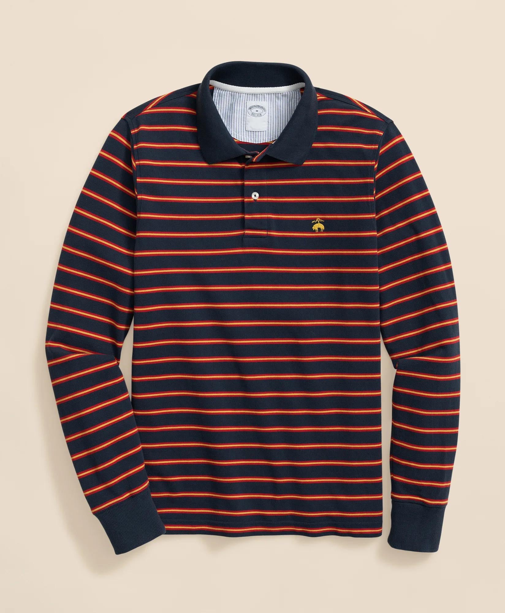 Golden Fleece® Stretch Supima® Long-Sleeve Striped Polo Shirt