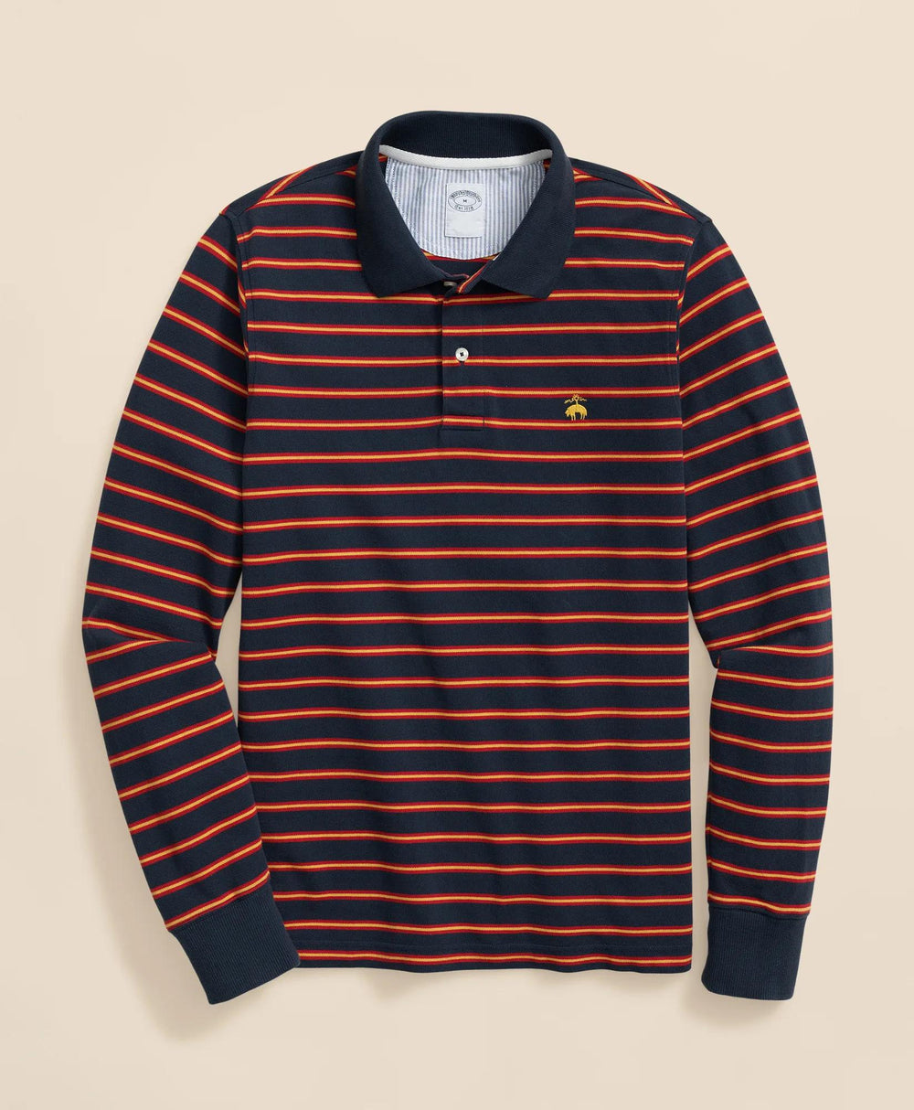 Golden Fleece® Stretch Supima® Long-Sleeve Striped Polo Shirt