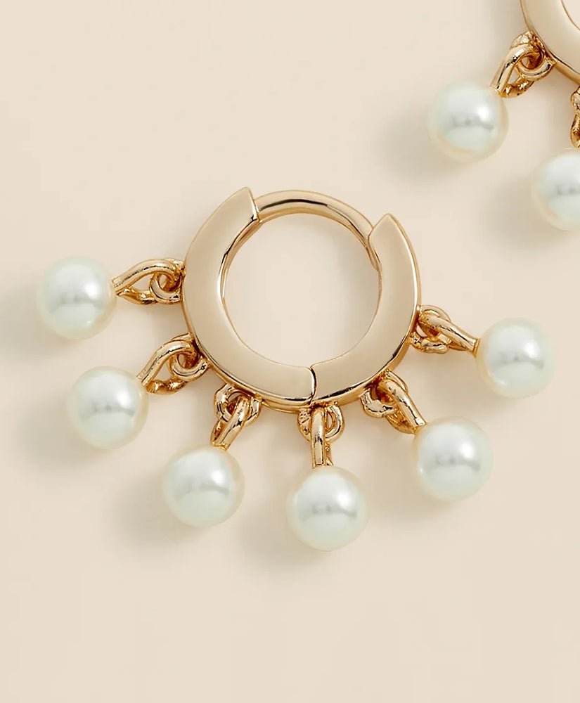 Gold-Toned Hoop Earrings with Drop Faux Pearls