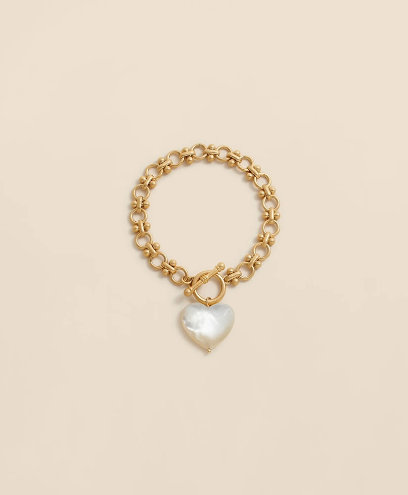 Gold-Toned Mother-of-Pearl Heart Bracelet