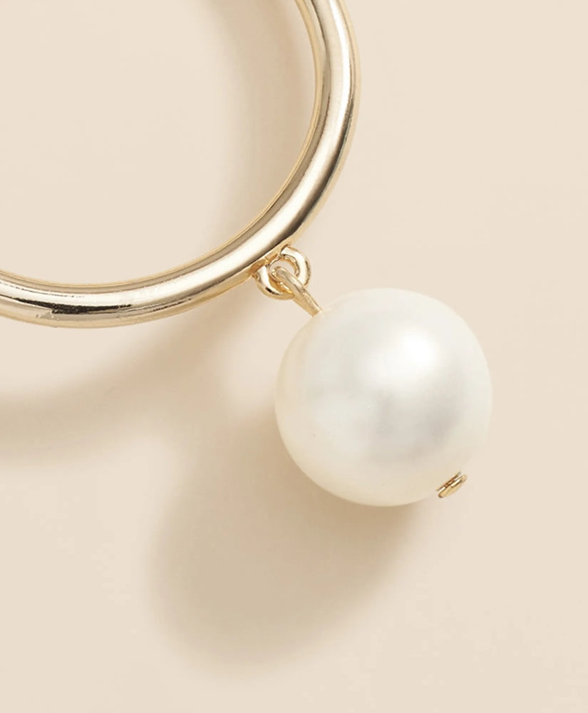 Gold-Tone Faux-Pearl Drop Hoop Earrings