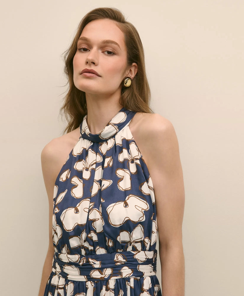 Halter Dress in Abstract Floral Print