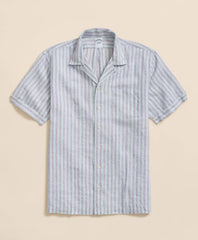 Irish Linen Camp Collar, Striped Short-Sleeve Shirt