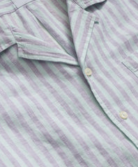 Irish Linen Camp Collar, Striped Short-Sleeve Shirt