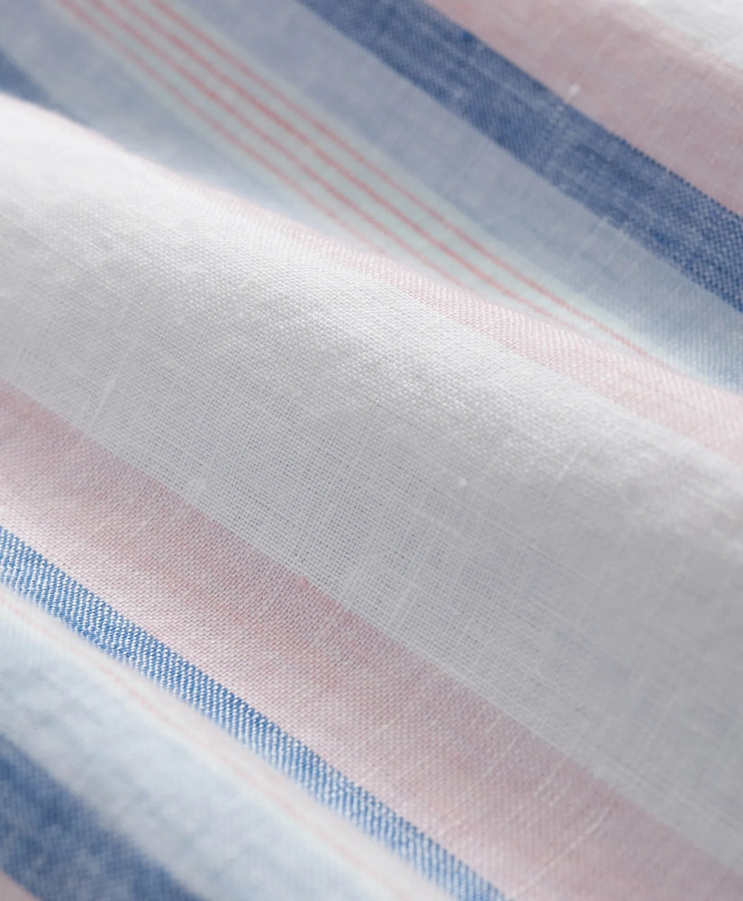 Irish Linen Polo Button Down Collar, Awning Stripe Shirt