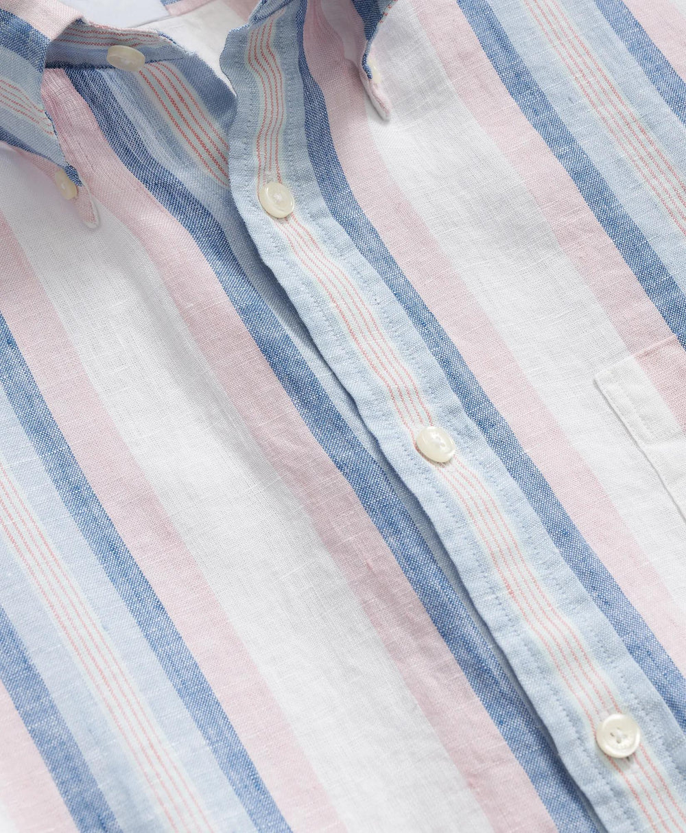 Irish Linen Polo Button Down Collar, Awning Stripe Shirt