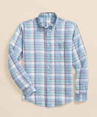 Irish Linen Polo Button Down Collar, Plaid Shirt