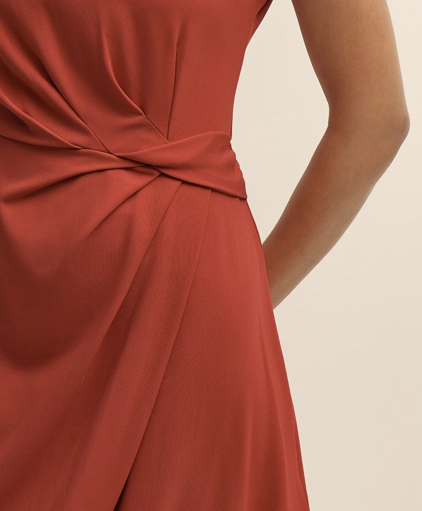 Jersey Cap-Sleeve Twisted-Detail Dress
