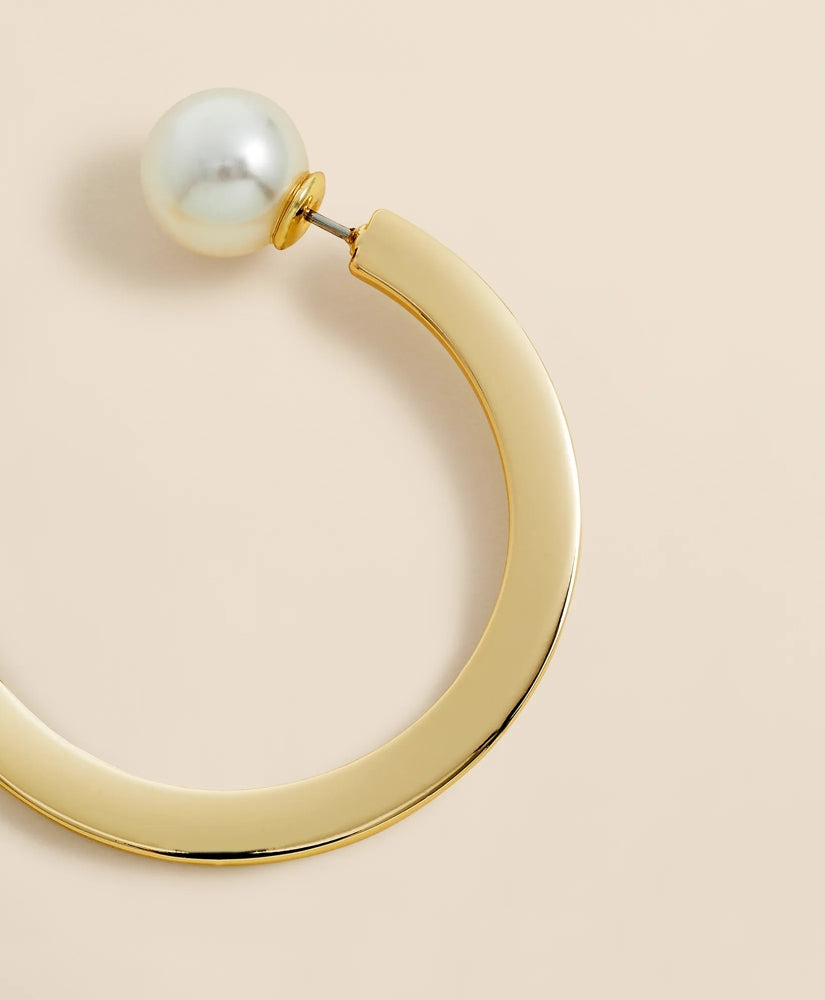 Large Hoop Earrings with Faux-Pearl Back Closure