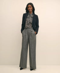 Leaf-Print Jacquard Bow-Neck Blouse