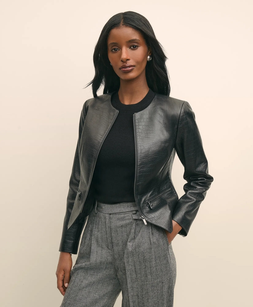 Leather Croc-Embossed Jacket