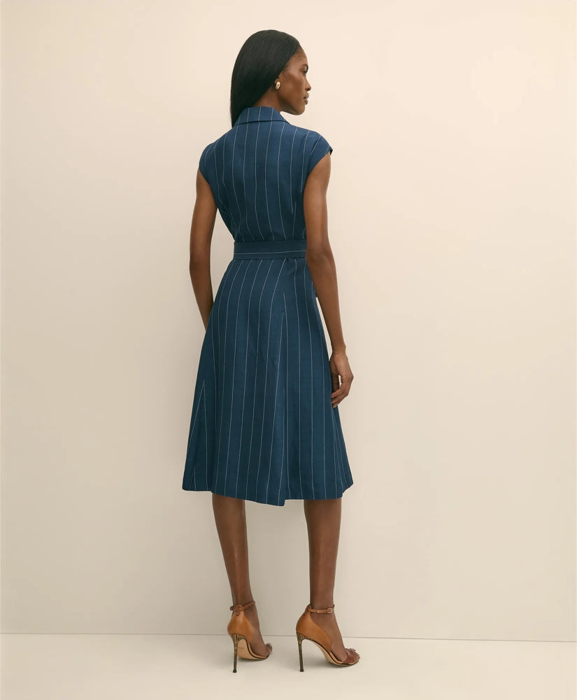 Lyocell-Blend Pinstripe Trench Dress
