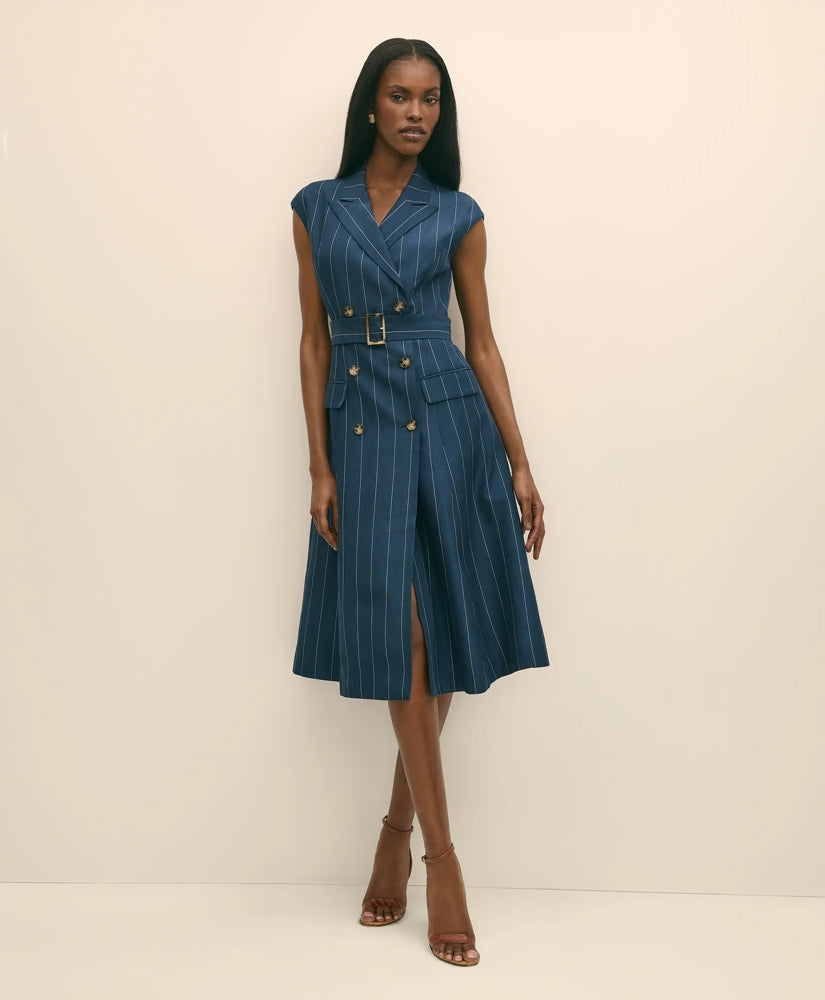 Lyocell-Blend Pinstripe Trench Dress