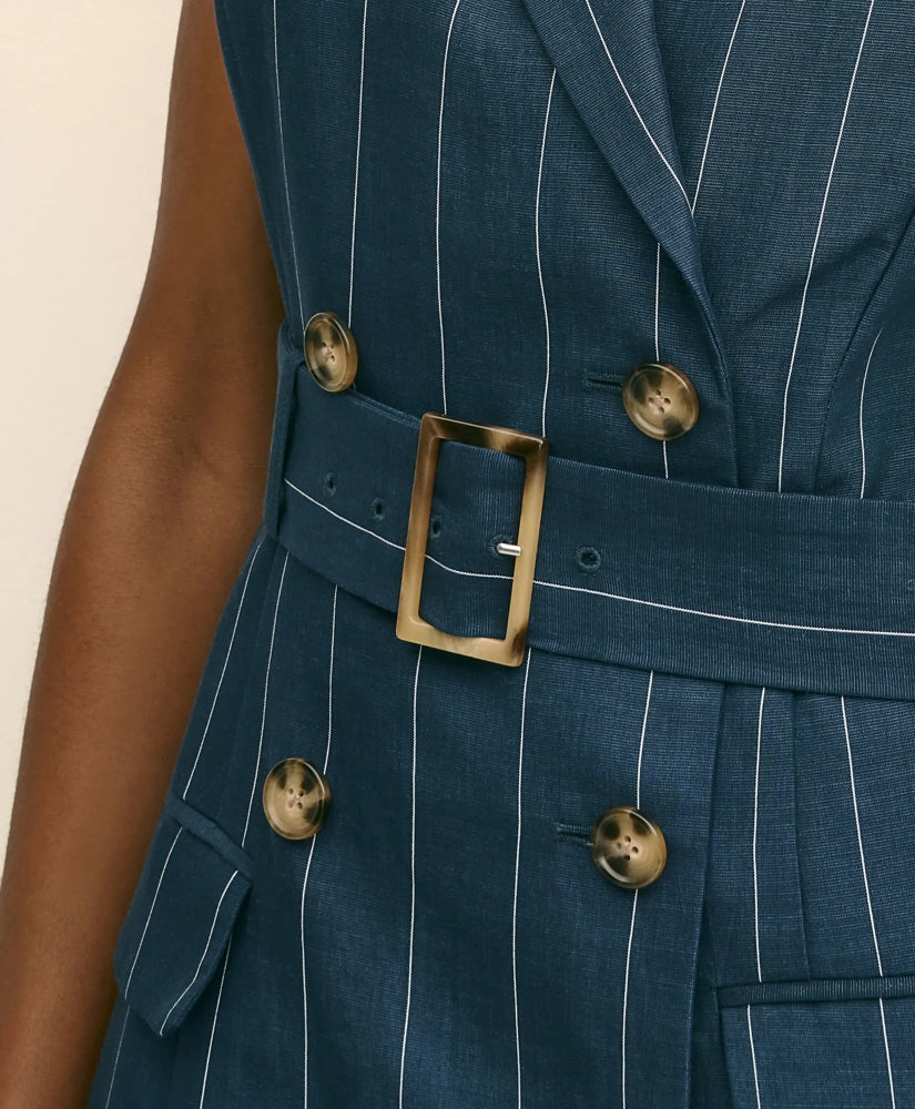 Lyocell-Blend Pinstripe Trench Dress